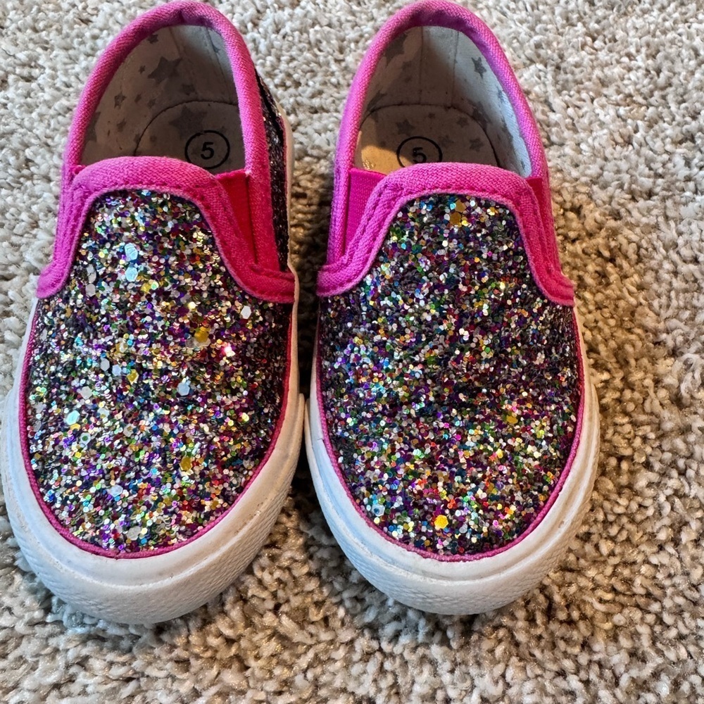 Cat & Jack toddler girl glitter slip on shoes loafers size 5 - Picture 3 of 8
